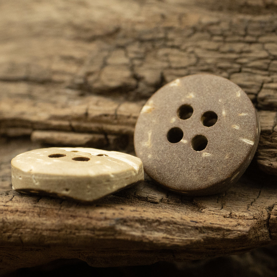 Beige and Khaki Bowl-Shaped Coconut Shell Decorative Buttons 30 Pack - Lots of Buttons