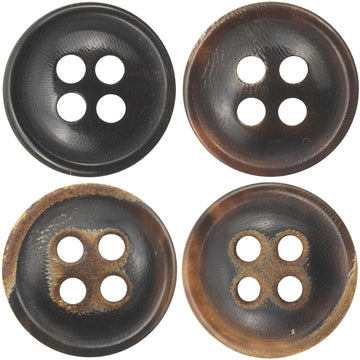 11.5MM Burnt-Edge Four-Eye Black Horn Shirt Buttons 24 Pack - Lots of Buttons