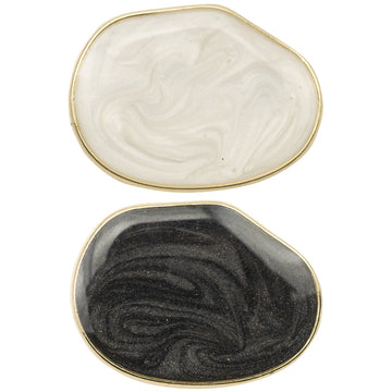 Irregular Oval Pearl White Black Glassy Metal Buttons 10pcs - Lots of Buttons