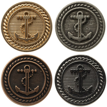 Retro Nautical Anchor Element Metal Buttons for Suits and Coats 5pcs - Lots of Buttons