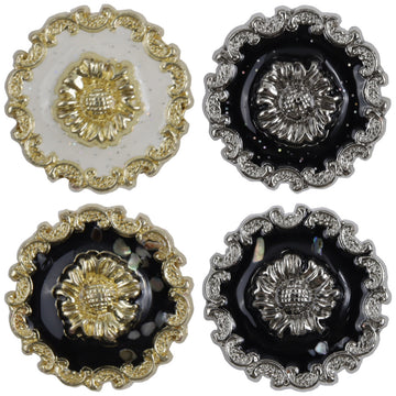 Irregular Lace Black Glued Metal Button with Gold Silver Base 10pcs - Lots of Buttons