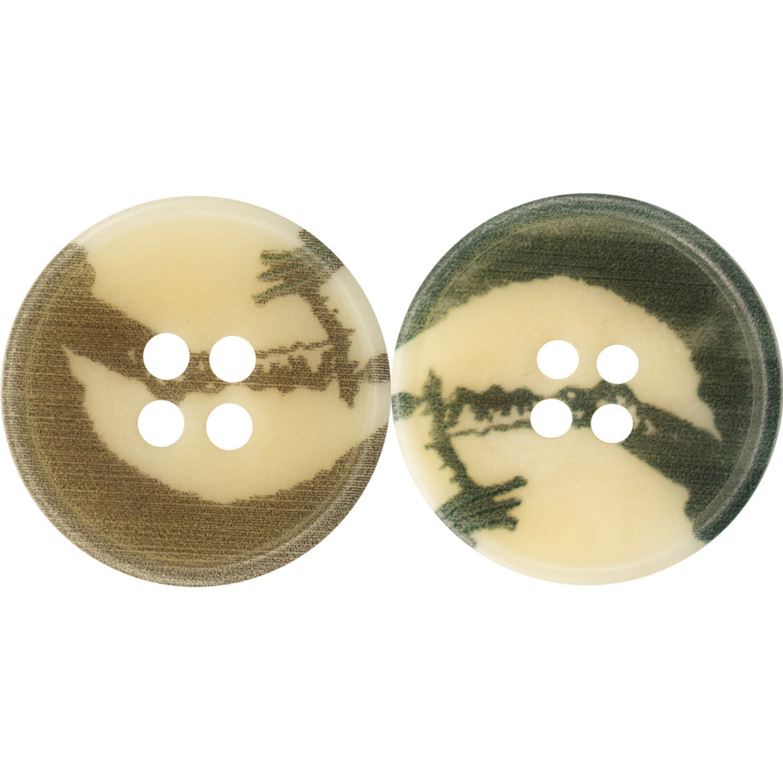 Vintage Matte Dark Green and Beige Color-Printed Fruit Buttons 5pcs - Lots of Buttons