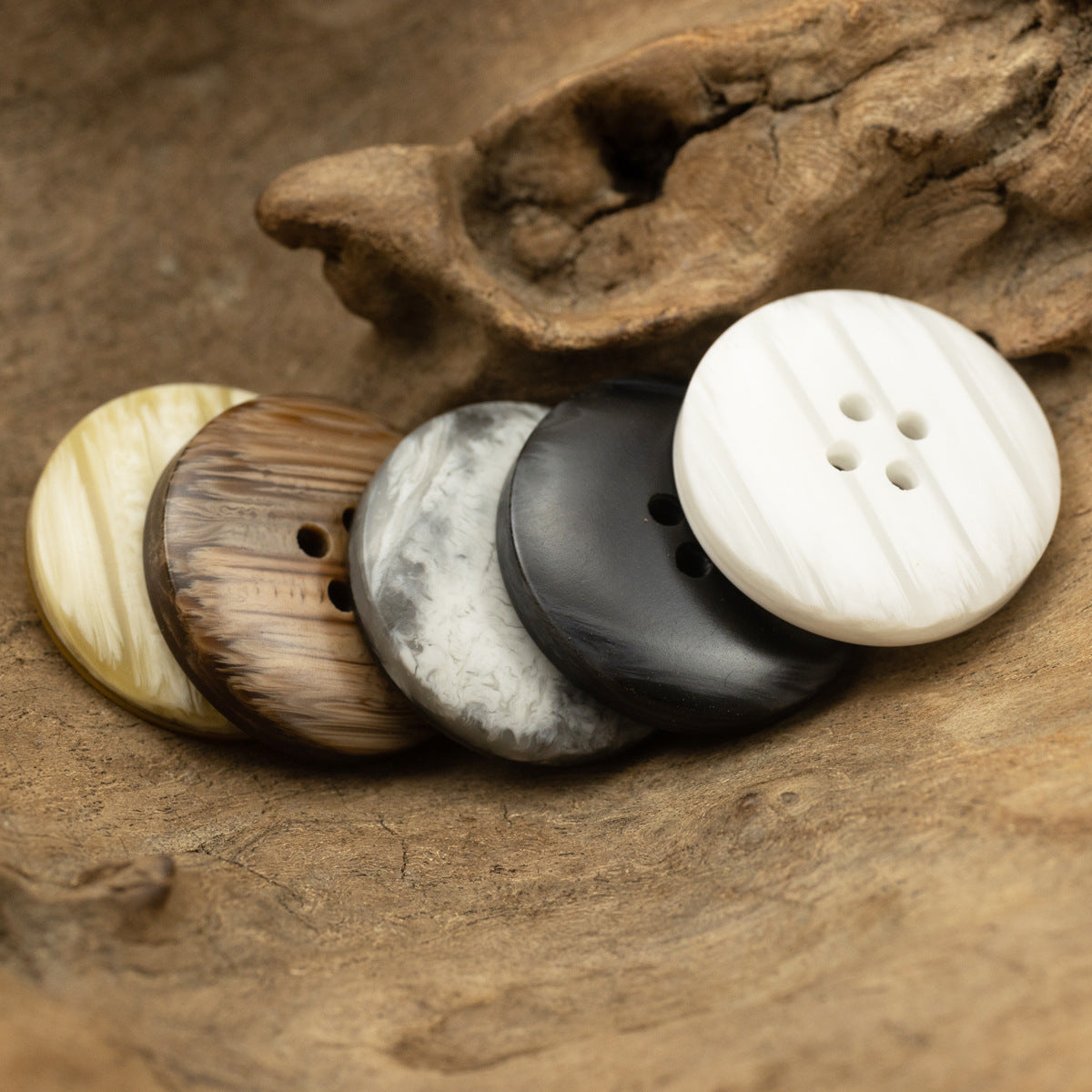 Gray Black Wood Grain Resin Buttons for Casual Pants 50 Pack - Lots of Buttons
