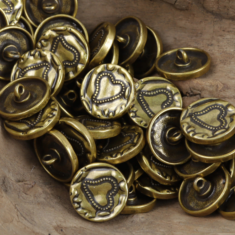 Love-Shaped Glued Metal Buttons with Shanks for Leather Coats 10pcs - Lots of Buttons