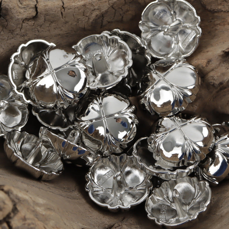 Four-Leaf Clover Misty Gold Metal Shank Buttons - 10pcs - Lots of Buttons
