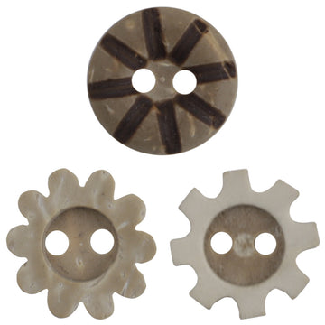 Sunflower Gear Bread Shaped 2 Hole Coconut Shell Buttons 60 Pack - Lots of Buttons