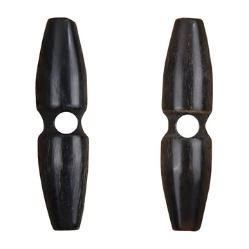 60mm Oblong Black and Brown Natural Horn Single-Hole Buttons 10pcs - Lots of Buttons