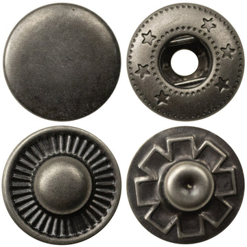 15mm Flat Antique Silver Metal Snap Jacket Buttons 20pcs - Lots of Buttons