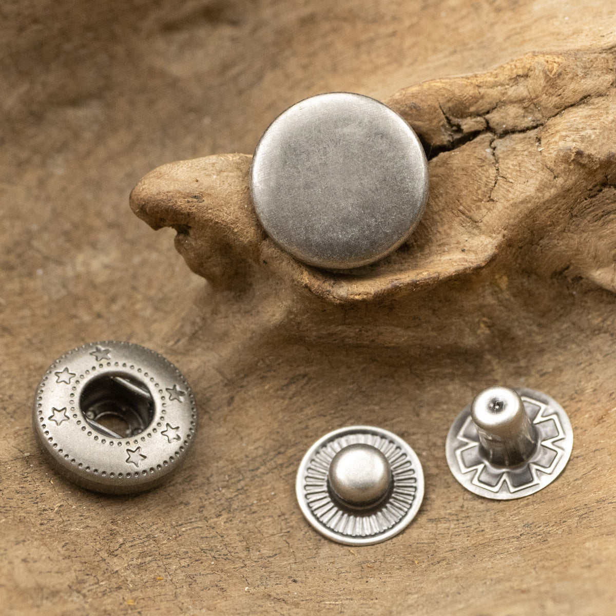 15mm Flat Antique Silver Metal Snap Jacket Buttons 20pcs - Lots of Buttons