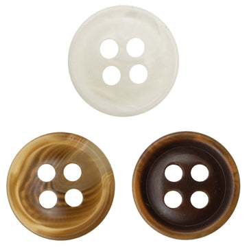 Thin-Edged White Khaki Dark Brown Resin Buttons for Casual Shirts 90 Pack - Lots of Buttons