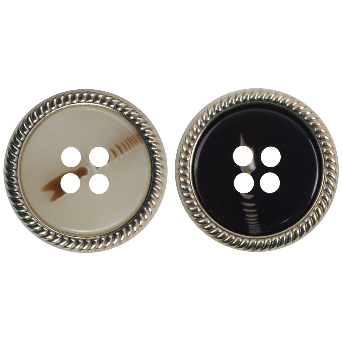 Beige and Coffee Four-Hole Flat Resin Buttons with Metal Lace 10pcs - Lots of Buttons