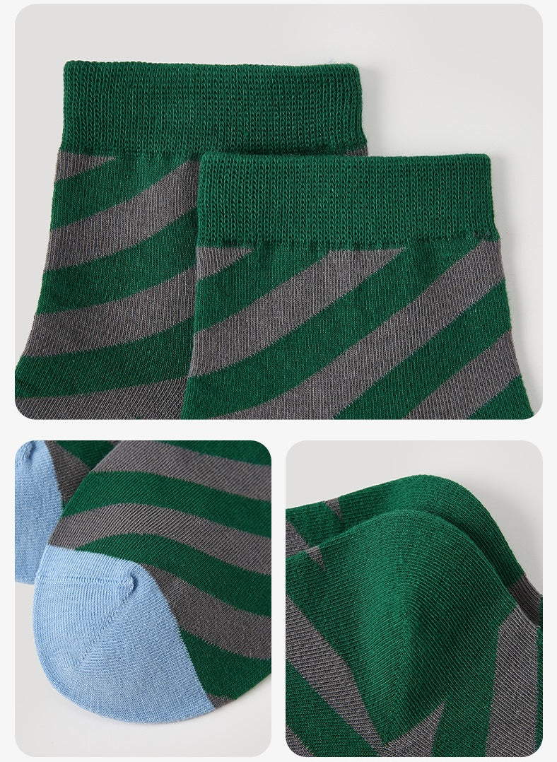 Women's Summer Thin Color-Block Striped Dot Sport Socks 5 Pack