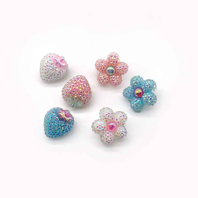 Children's Cartoon Glittery Strawberry and Flower Resin Metal Shank Buttons 60 Pack - Lots of Buttons