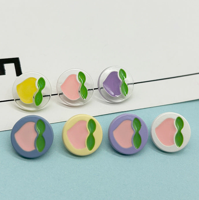 15/18mm värvilised multifilmilikud virsiku mustriga plastnööbid varrastega 70 pakis