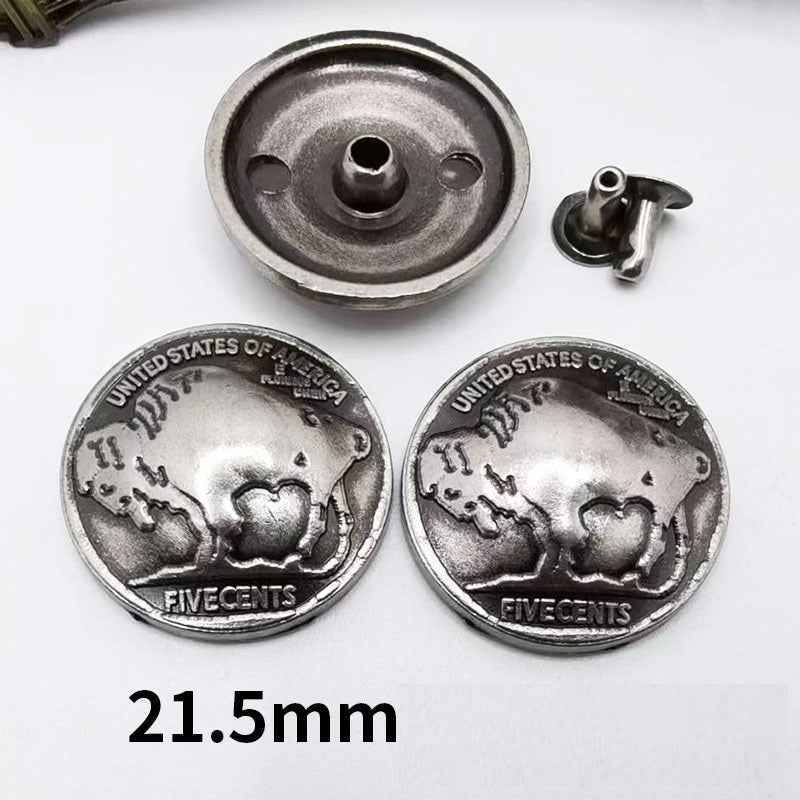 21.5MM Antique Silver Alloy American Bison Head Rivets Studs 20 Pack