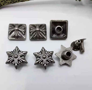 Vintage Silver Hexagram Studs Zinc Alloy Star Rivets 30 Pack(2 Styles)