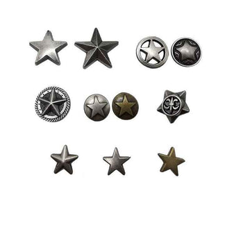 Vintage Silver Star Studs – Punk Rock Spikes 55 Pack(11 Styles)