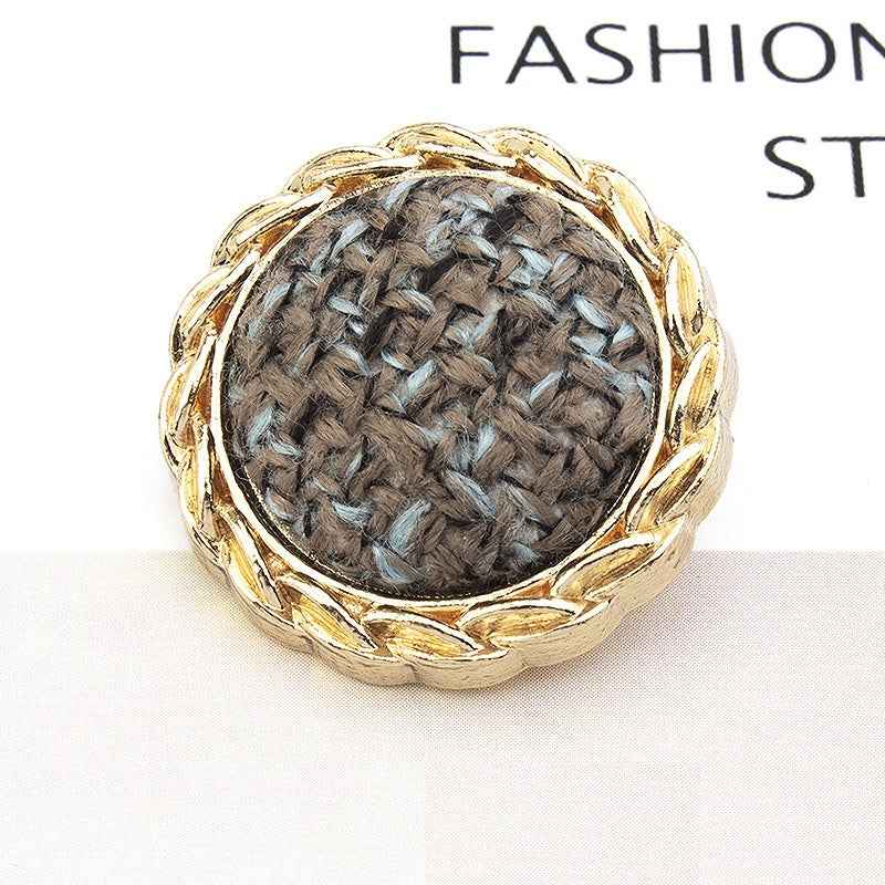 18/21/25mm Waved Edge Woven Fabric-Covered Textured Metal Buttons 18pcs