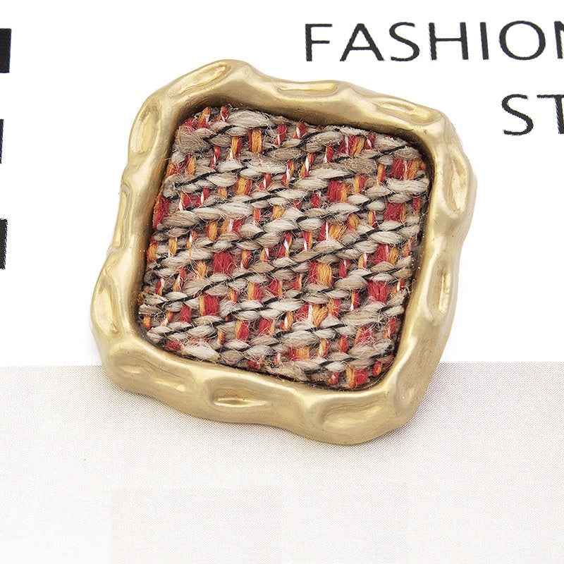 21/25mm Square Woven Textured Fabric-Covered Metal Buttons 20pcs
