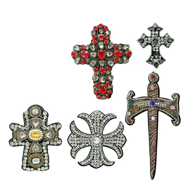 Pärlad Vintage Kors Applikation Strass-utsmyckad 3D Patch 5 Pack