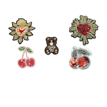 Söt körsbärsrosett och djur handbroderad DIY-applikation 5-pack