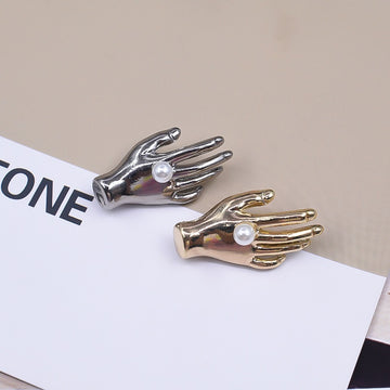 27x13mm Gold & Silver Metal Palm-Shaped Pearl Buttons 20pcs