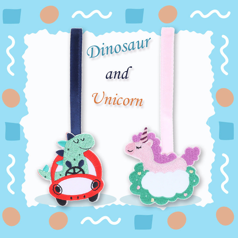 Ghiozdan pentru grădiniță cu 2 bucăți, etichetă cu nume brodată cu dinozaur și unicorn