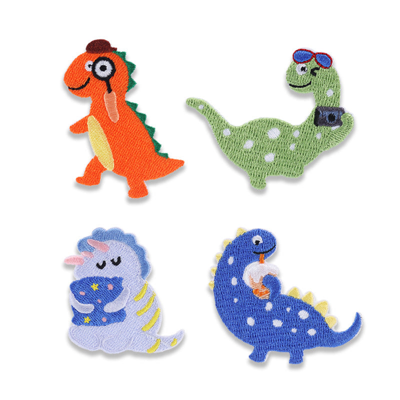 Roaring Fun: Samolepiace vyšívané nášivky s dinosaurom 4 ks