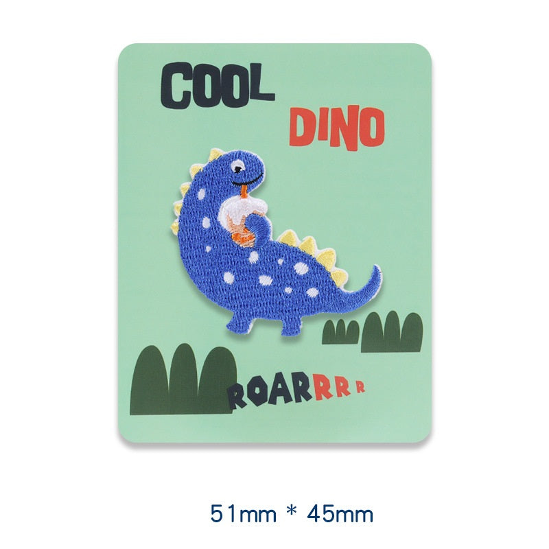 Roaring Fun: Samolepiace vyšívané nášivky s dinosaurom 4 ks