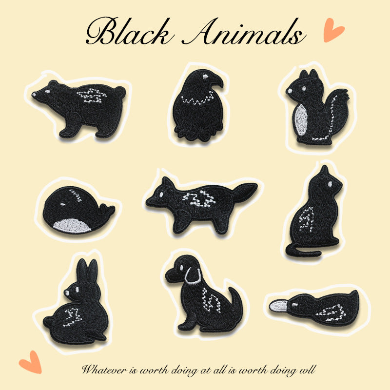 Patch-uri brodate cu animale negre autoadezive 9 bucăți
