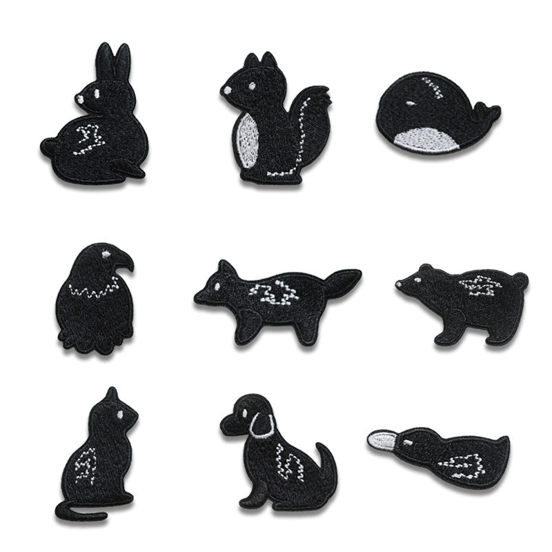 Patch-uri brodate cu animale negre autoadezive 9 bucăți