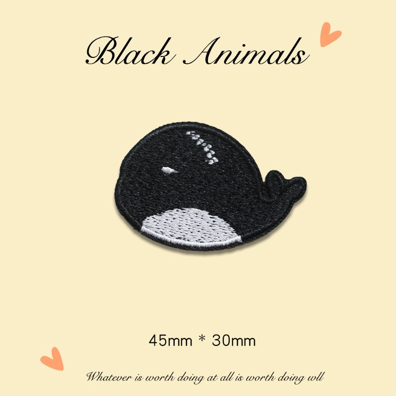 Patch-uri brodate cu animale negre autoadezive 9 bucăți