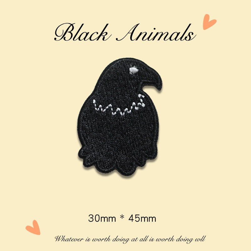 Patch-uri brodate cu animale negre autoadezive 9 bucăți