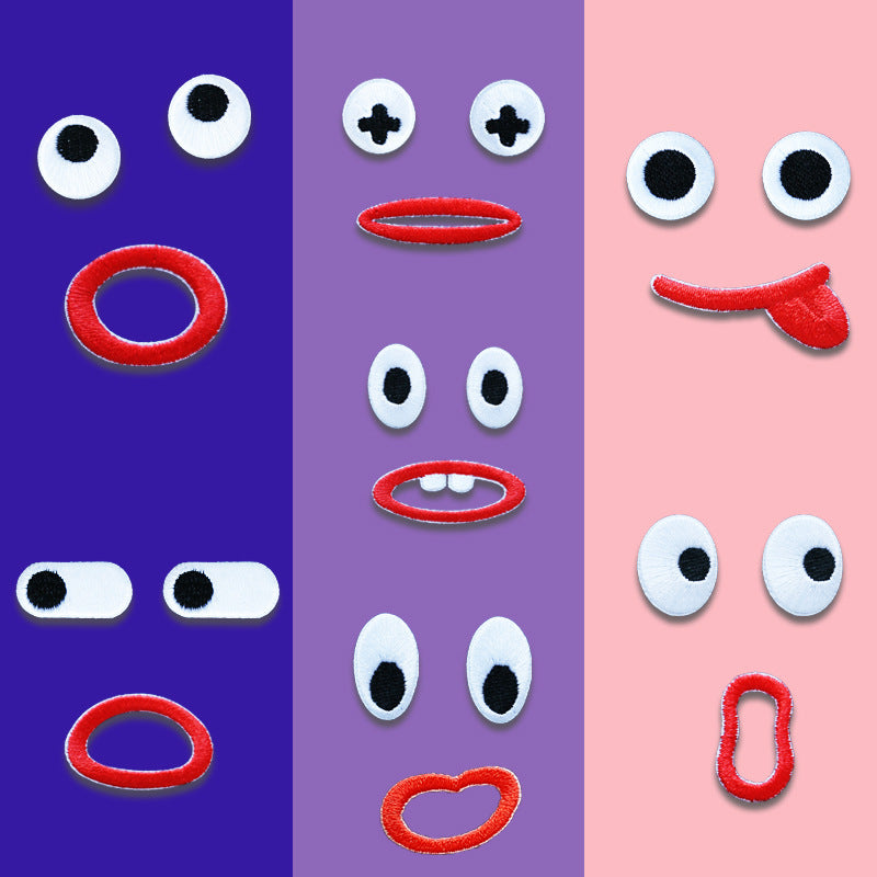 Set de 7 patch-uri brodate autoadezive cu emoji cu ochi mari