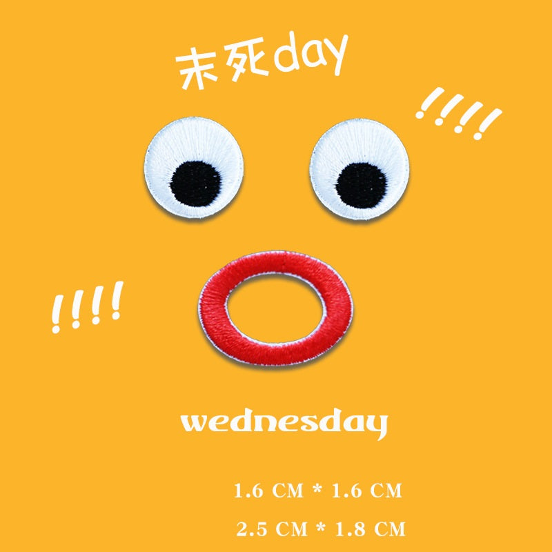 Set de 7 patch-uri brodate autoadezive cu emoji cu ochi mari