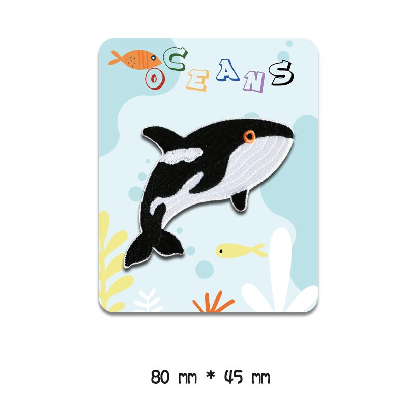 Set de 8 bucăți de patch-uri brodate autoadezive cu animale marine oceanice