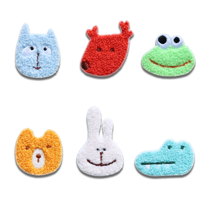 Set de 6 bucăți de patch-uri brodate cu cap de animal de pluș autoadezive, în stil desen animat