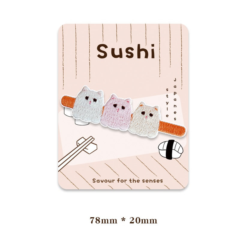 Pôvabné japonské - štýlové mačacie a sushi vyšívané nášivky 5 kusov