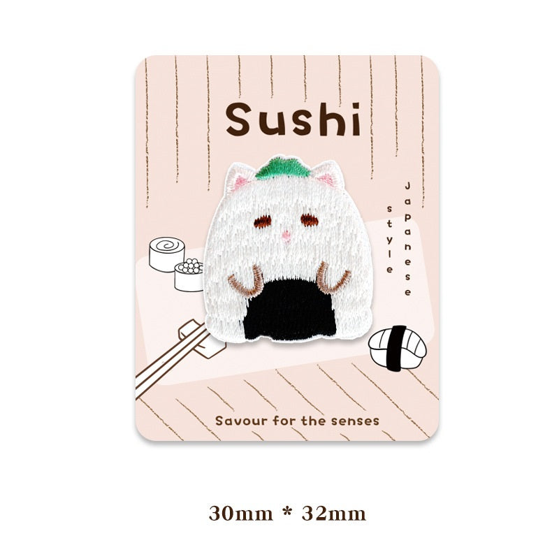 Pôvabné japonské - štýlové mačacie a sushi vyšívané nášivky 5 kusov