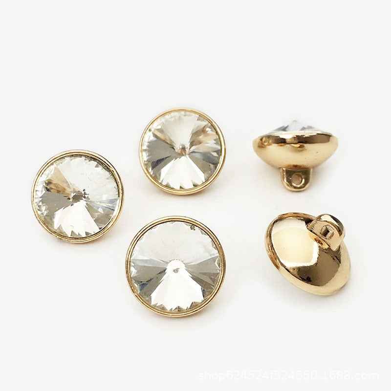 10-20mm Gold/Silver Round Metal Buttons with Cone Rhinestones 20-Pack