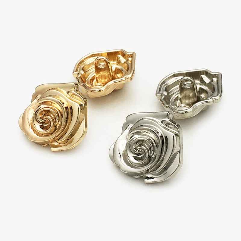 15mm/17.5mm/20mm/22.5mm Gold/Silver 3D Rose Flower Metal Buttons 20pcs