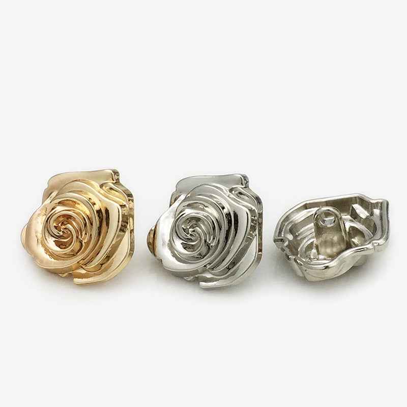 15mm/17.5mm/20mm/22.5mm Gold/Silver 3D Rose Flower Metal Buttons 20pcs