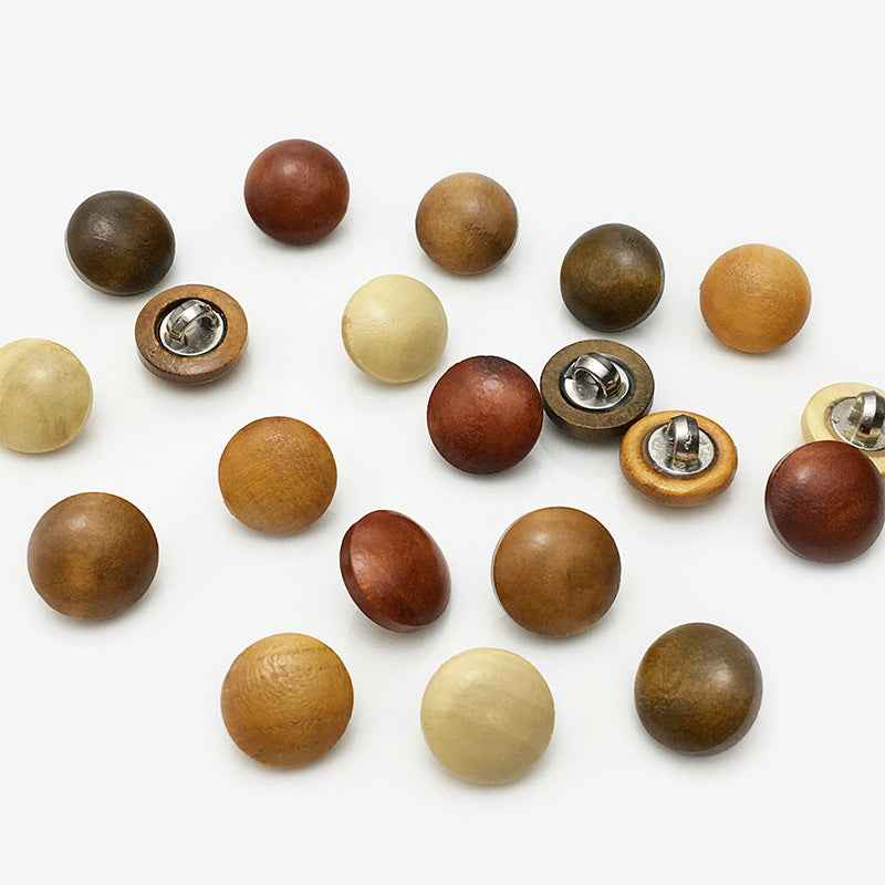 11mm Wooden Mushroom Round Buttons with Metal Shanks 50PCS