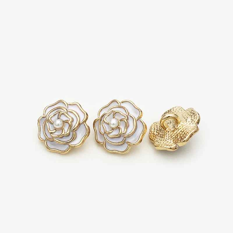 15mm White/Black/Red 3D Rose Flower Metal Shank Button with Pearl 20pcs
