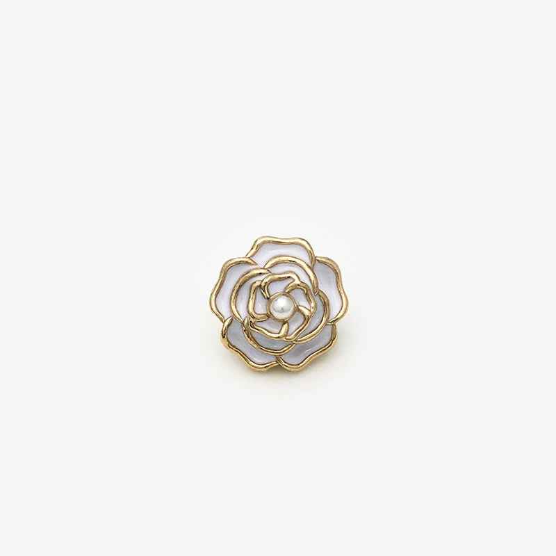 15mm White/Black/Red 3D Rose Flower Metal Shank Button with Pearl 20pcs