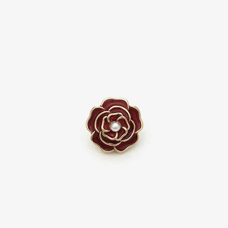 15mm White/Black/Red 3D Rose Flower Metal Shank Button with Pearl 20pcs