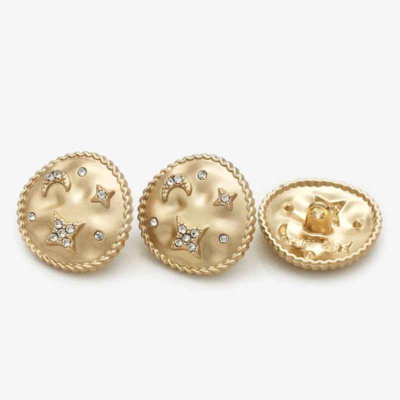 Frosted Gold Luxury Star Moon Rhinestone Metal Shank Button 20pcs