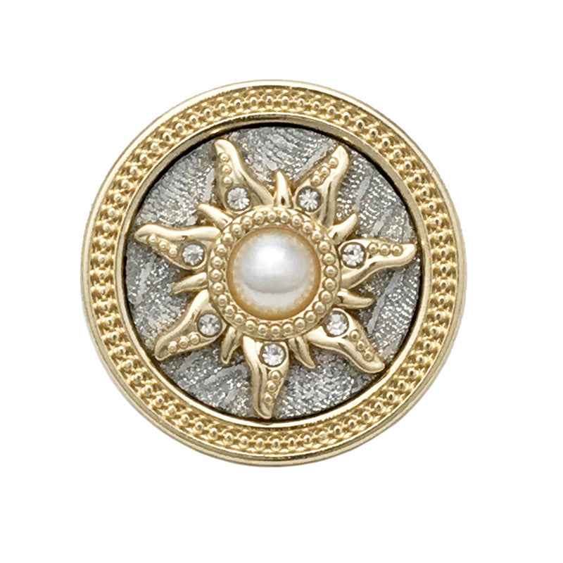 Golden Round Sun Pearl & Rhinestone Metal Shank Button 20PCS