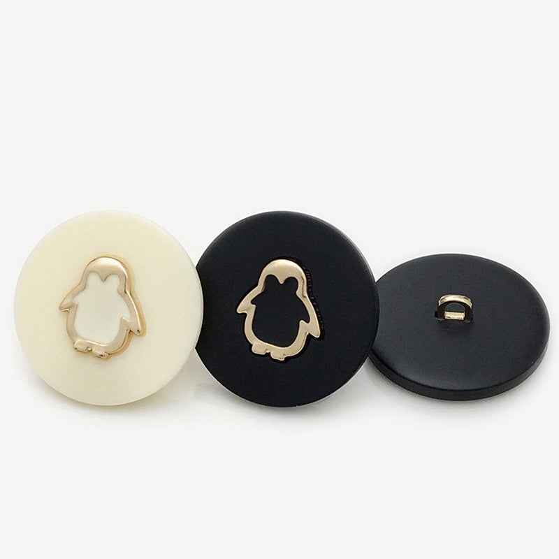 17.5mm/22.5mm/25mm Beige/Black Penguin Resin-Metal Shank Buttons 20pcs