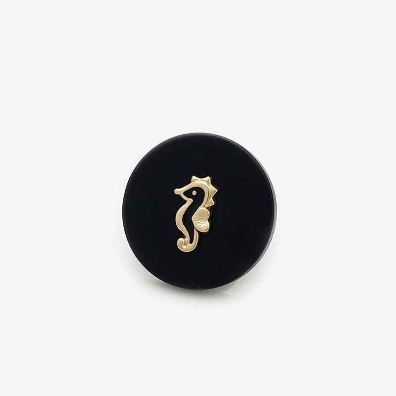 16mm/22.5mm/25mm Beige/Black Seahorse Resin-Metal Shank Buttons 20pcs